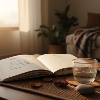 Notebook with a calm reflection written after a yoga session