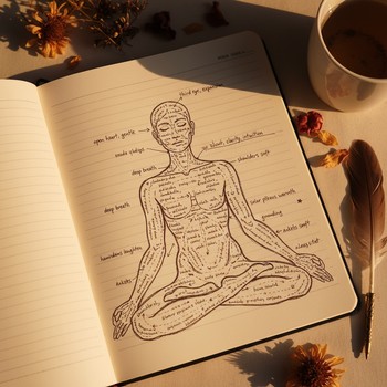 Body map page with gentle notes about areas that feel softer after yoga