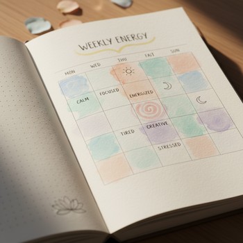 Yoga journal week view with coloured highlights marking sessions