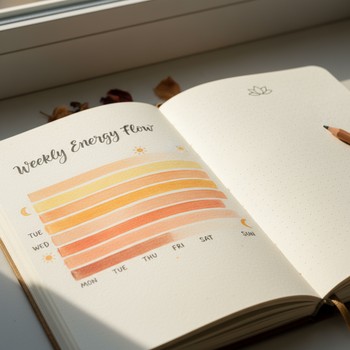 Coloured bars drawn in a journal to show daily energy after yoga