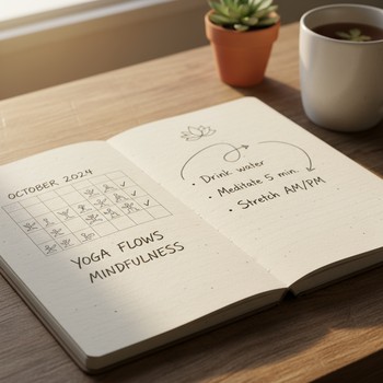 Small hand-drawn calendar used to track gentle yoga sessions