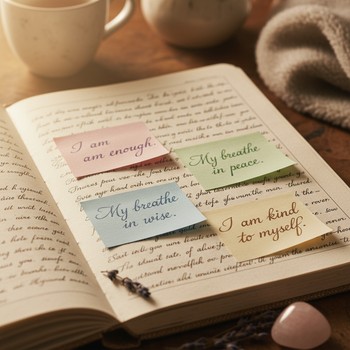 Sticky notes with gentle words describing yoga sessions