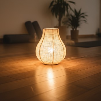 Close-up of a warm yoga lamp shining through frosted glass