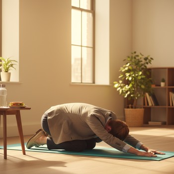 Yoga class in casual clothing during a short lunch-break flow