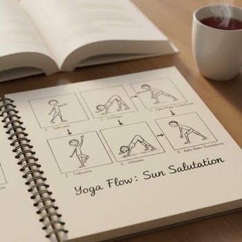 Notebook with notes about how the same yoga pose feels over time