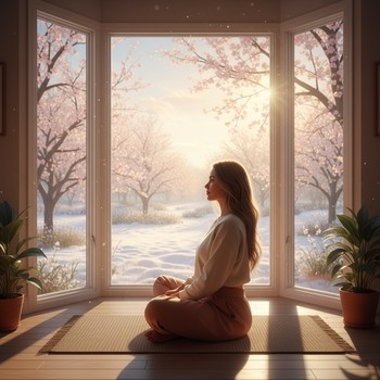 Yoga mat by a bright window with fresh morning light and plants