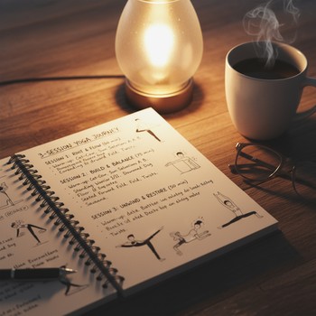 Notebook page dividing the week into three repeating soft yoga sessions