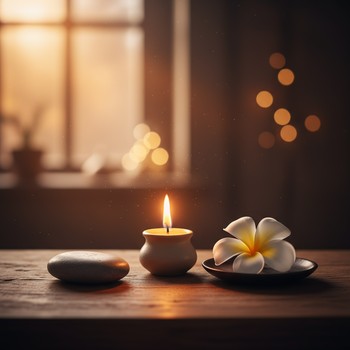 Small candle and stone arranged as a tiny yoga altar
